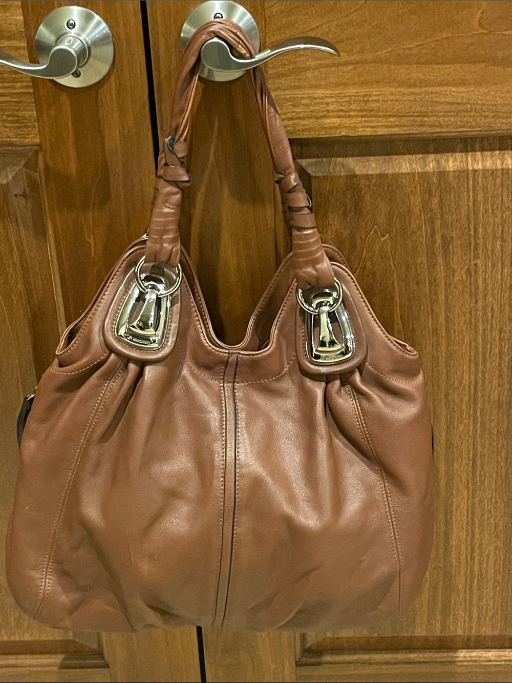 B. Makowsky Brown Leather Slouchy Hobo Shoulder Bag Pebbled Leather